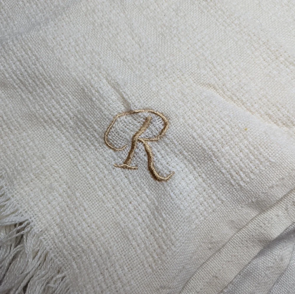 Throw Blanket in Ivory with a R Monogrammed